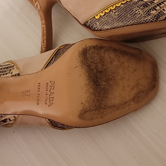 PRADA Calzature Donna Blush Pink Suede Snakeskin Open Toe Heels - Picture 6 of 6